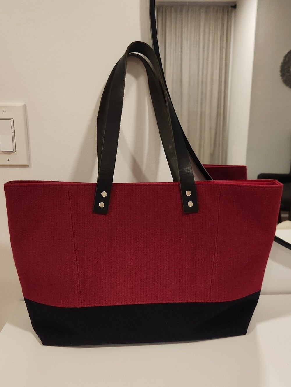 Wool Tote Hand Made Hand Dyed Leather Straps - Picture 3 of 8
